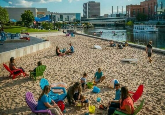 Community members enjoying the beach at Rotary Park.